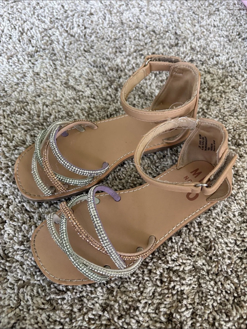 Mix No. 6 Tan Ankle-Strap Sandals with Multicolor Crystal Straps